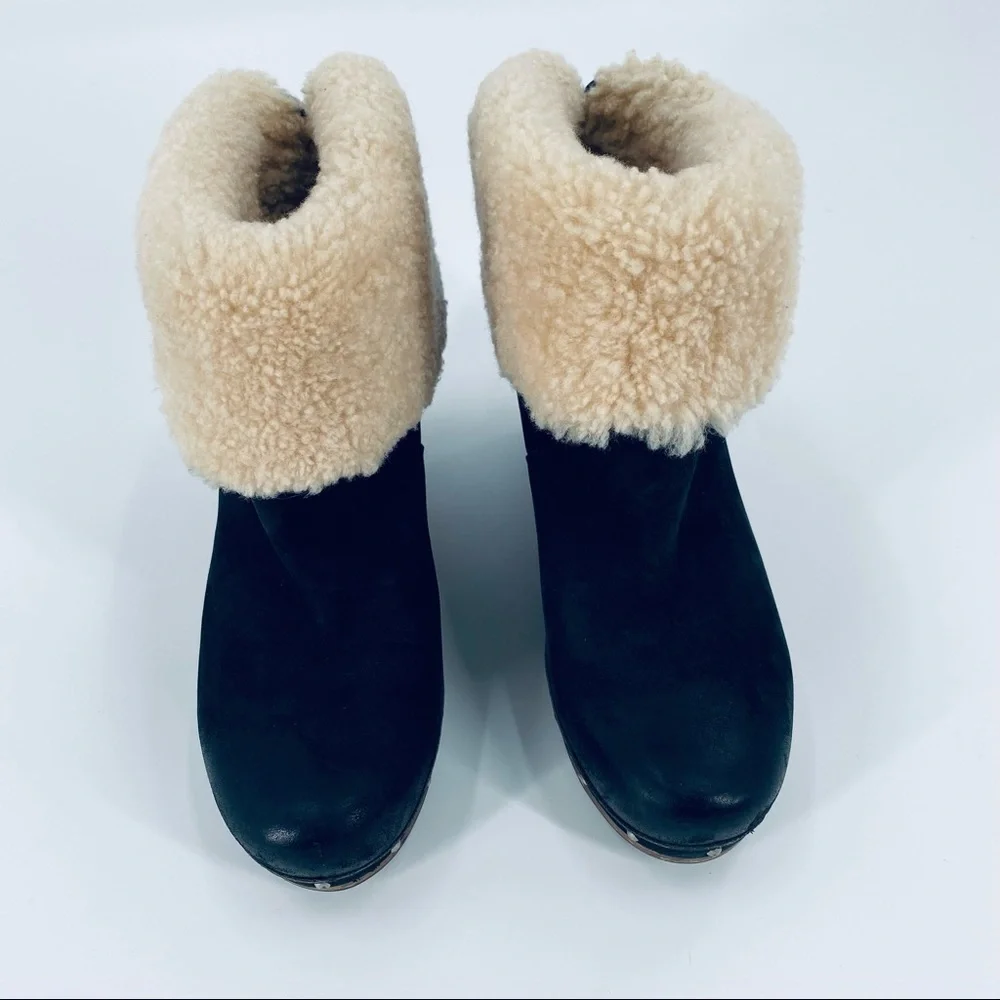 UGG Lynnea Black Suede Studded Fold Over Ankle Boots Size 7 - Picture 2 of 10